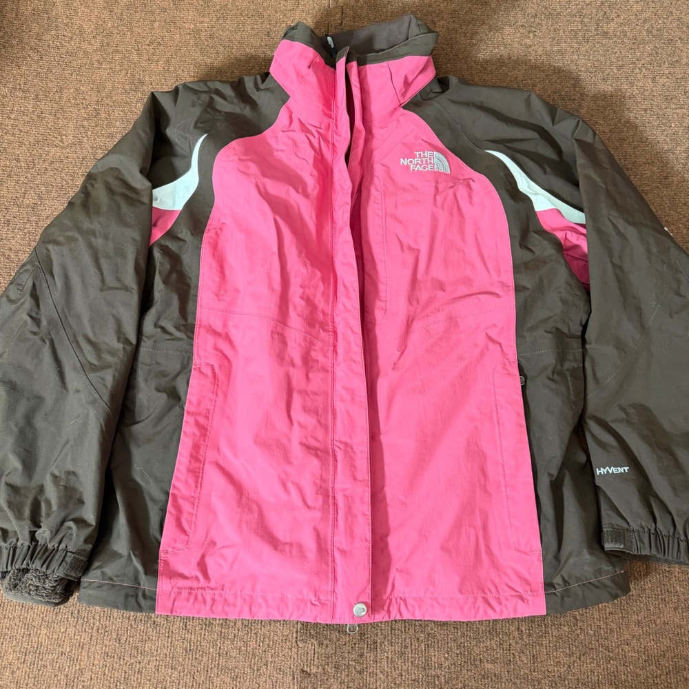 The North Face HyVent Ski Jacket Womens XL Pink Brown Fleece Lined Waterproof